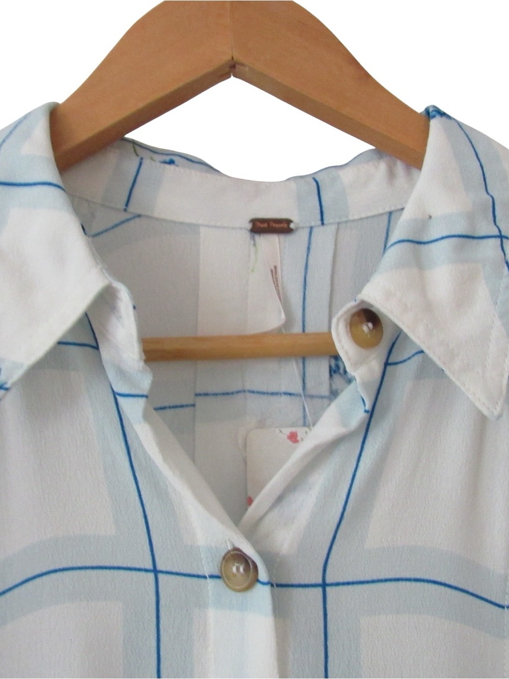 Free People Window To My Heart Button Down Shirt Blouse XS White Blue Floral - Picture 3 of 11
